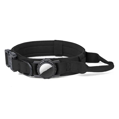 Coleira Tática para Cão Tamanho XL em Nylon com Dupla Camada Acolchoada, à Prova de Água e Fecho de Libertação Rápida para Apple AirTag - Preto