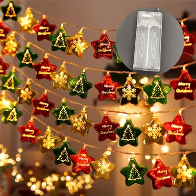 Lampadine a Stringa LED Natalizie da 1,5 m con 10 LED, Rivestimento Specchiato, Luce Giallo Caldo, Fili di Rame Trasparenti, Luci Decorative - Stella a Cinque Punte (Versione con Scatola per Batterie)