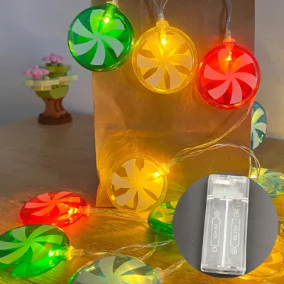 Luzes LED em Cordão de 1,5 m com 10 Lâmpadas em Forma de Açúcar para Natal, Fios Transparentes, Luzes Mágicas para Decoração de Natal - Conjunto de Açúcares em Quatro Cores (Versão com Caixa de Pilhas)