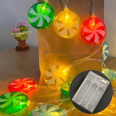 Luzes de Cordão LED em Forma de Goma de 3 m com 20 Lâmpadas, Luzes de Fada com Fio Transparente para Decoração de Natal - Conjunto de Gomas em Quatro Cores (Versão com Caixa de Pilhas)