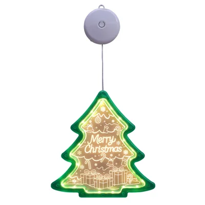 Kerst Acryl Hanglamp 3D Laser Gegraveerd Automatische Timer Dubbele Voeding Zuignap LED Raamlicht - Kerstboom