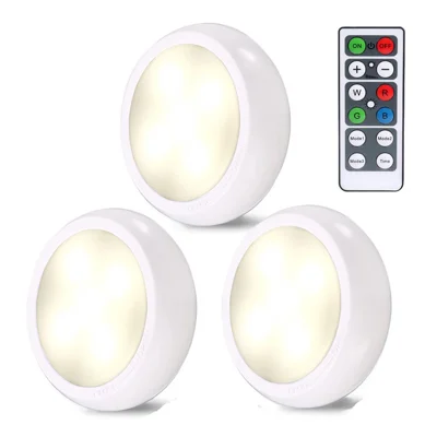 YD-002 3Pcs Remote Control RGBW Cabinet Light Battery Powered Dimmable Night Light for Kitchen Closet Stairs
