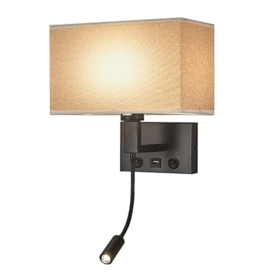 3104 5 W Lampe de chevet murale Lampe de couloir LED avec projecteur flexible et port USB - Noir / Couverture marron / Lumière blanche