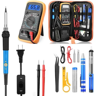 Electric 60W Soldering Iron Multimeter Set Temperature Control Repair Tool - 110V US Plug with Switch