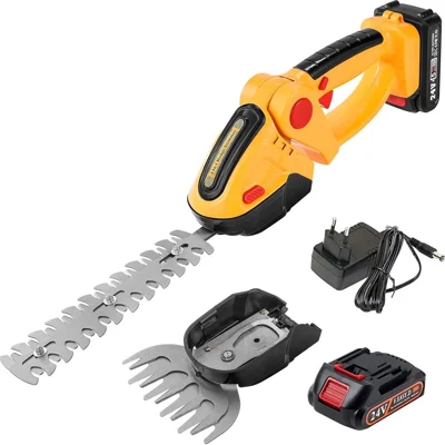 20000RPM 2-in-1 Electric Grass Hedge Trimmer Handheld Garden Pruner Tool, 1 Battery - EU Plug / Yellow