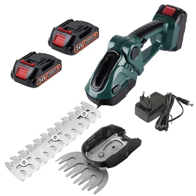 20000RPM 2-in-1 Electric Grass Hedge Trimmer Handheld Garden Shrub Lawn Shearing Tool, 2 Batteries - EU Plug / Green