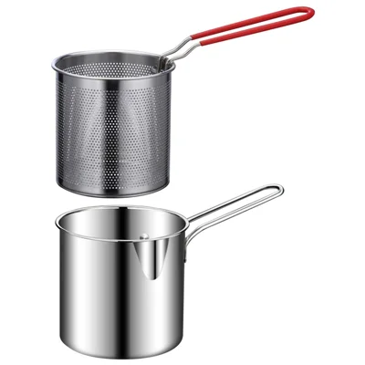 304 Stainless Steel Frying Pan with Strainer Basket and Handle Deep Frying Pot for Frying Fish Shrimp