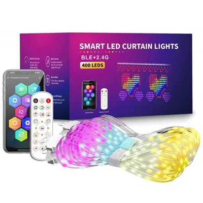 3x3m RGB Colorful Curtain Light APP Bluetooth-compatible DIY Programming Smart Home LED Curtain Light String - EU Plug