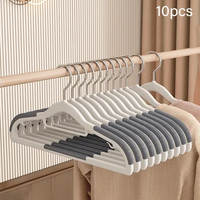 10Pcs Traceless Clothes Hangers Non Slip ABS Stainless Steel Wet Dry Use Wardrobe Organizer - Grey