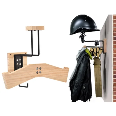 Tactical Equipment Wall Mount Storage Rack Wooden Helmet Holder Storage Organizer - Wood Color