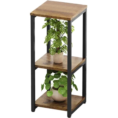 3-Tier Indoor Plant Stand Metal + Wood Flower Pot Holder Living Room Decorative Display Rack