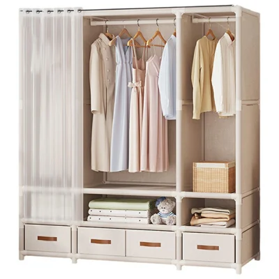 144 x 45 x 166.5cm Dustproof Wardrobe Storage Closet Assembly Clothes Organizer Rack, 3 Rows 4 Drawers - White