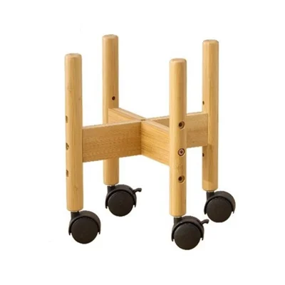 Size S Cross Shaped Plant Stand with Wheels Adjustable Height Bamboo Movable Flower Pot Holder Rack - Bamboo Color