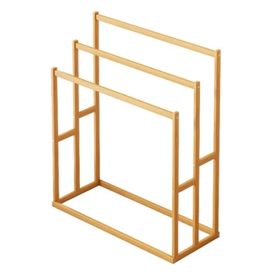 QYH68 3 Tiers Bamboo Towel Rack Freestanding Storage Shelf Organizer Drying Stand for Clothes