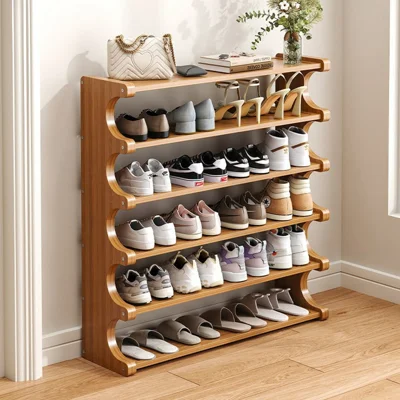 Bamboo Shoe Rack 6-Tier 80cm Length Storage Organizer Shelf for Entryway Dorm Home
