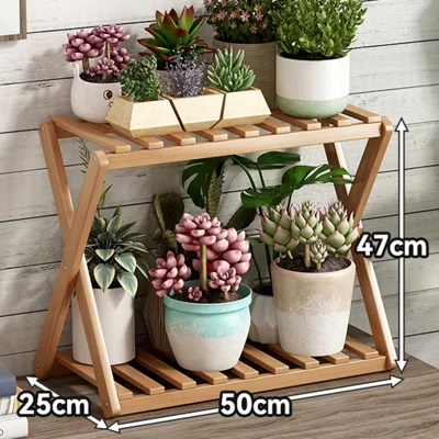 Multi-Tier Plant Stand 50cm Bamboo Flower Pot Shelf Indoor Outdoor Storage Rack for Living Room / Balcony / Office - Burlywood
