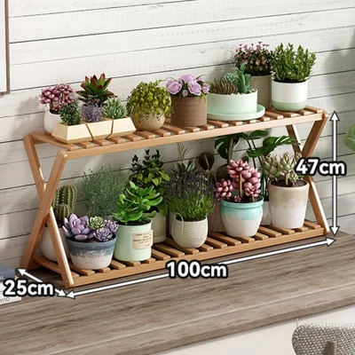Multi-Tier Plant Stand 100cm Bamboo Flower Pot Shelf Indoor Outdoor Storage Rack for Living Room / Balcony / Office - Burlywood