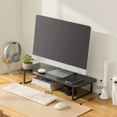 2546TMZGJ-04 60cm Length Monitor Riser Stand for Desktop Computer Bamboo Study Table Storage Shelf - Black