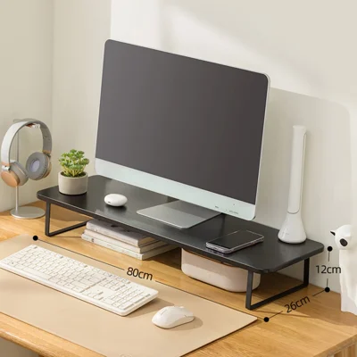 2546TMZGJ-05 80cm Length Monitor Riser Stand for Desktop Computer Bamboo Study Table Storage Shelf - Black