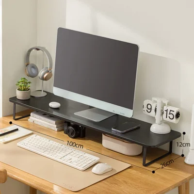 2546TMZGJ-03 100cm Length Monitor Riser Stand for Desktop Computer Bamboo Study Table Storage Shelf - Black