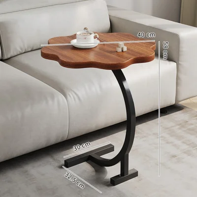 Side Table Nightstand with Wheels Small Round Coffee Table Storage Rack Modern Minimalist Design for Living Room / Bedroom - Walnut Texture
