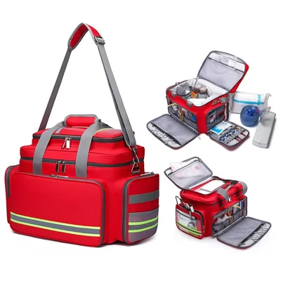 Borsa per Primo Soccorso Grande da Esterno, Attrezzatura per il Soccorso in Caso di Terremoto, Borsa per Trattamento Medico di Emergenza, Organizzatore a Tracolla, Borsa a Sacca per Medicinali - Rosso