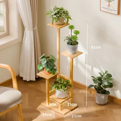 Bamboo Plant Stand Multi-Tier Flower Pot Holder Indoor / Outdoor Display Shelf for Living Room / Balcony Stable Floor Standing Space Saving - Burlywood