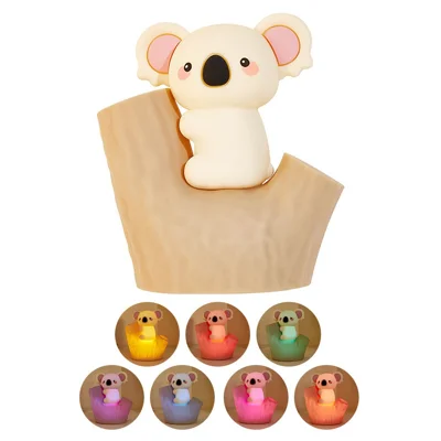 820 7-Color Gradient Koala Tap-Activated Control Light 2-Level Dimming Timer Cartoon Silicone Night Lamp Rechargeable for Bedroom