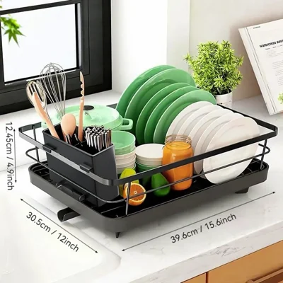 Carbon Steel Dish Drying Rack Sink Organizer Kitchen Countertop Drainer Utensil Holder