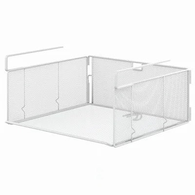 1Pc Under Cabinet Basket Organizer Foldable No Drill Storage Rack Stackable for Kitchen Closet - White