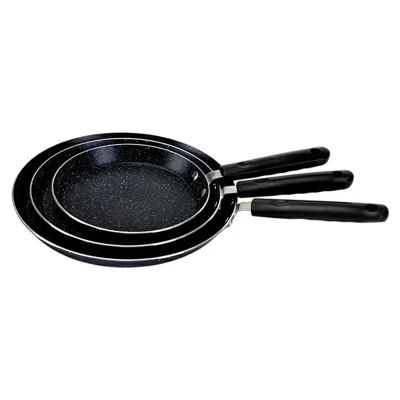 Non-Stick Frying Pan Set 3Pcs 18cm+22cm+26cm Aluminum Pancake Skillet for Induction / Gas Stove Home Cooking - Black
