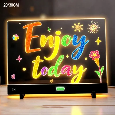 F12 20 x 30cm DIY LED Drawing Board with 7 Color Pens , Dimmable Acrylic Doodle Glow Note Board for Kids