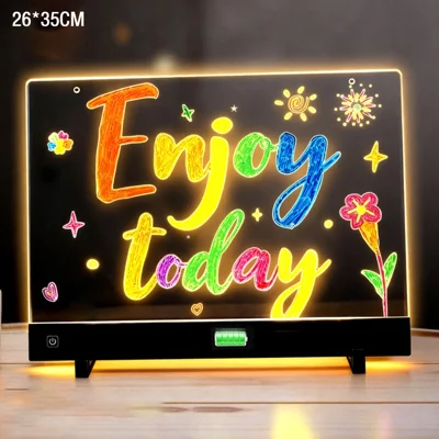 F12 26 x 35 cm DIY LED Zeichentablett für Kinder dimmbar Leuchttäfelchen aus Acryl mit 7 Farbstiften