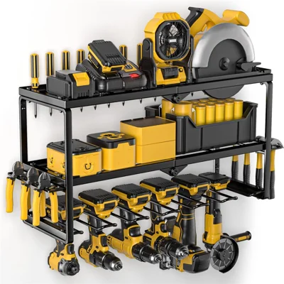 Heavy Duty Power Tool Organizer Wandmontierter 3-stufiger 7-Fach Werkzeughalter, faltbare Version