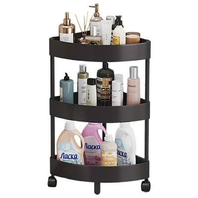 Estante de Almacenamiento de Esquina de 3 Niveles, Organizador para Baño y Cocina con Ruedas, Soporte de Piso Triangular Ahorrador de Espacio - Negro