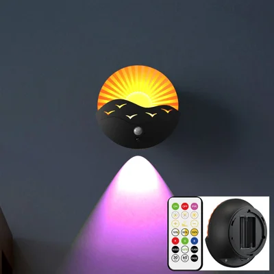 Battery Powered RGBW Motion Sensor LED Night Light Remote Control Magnetic Mood Lamp for Bedside