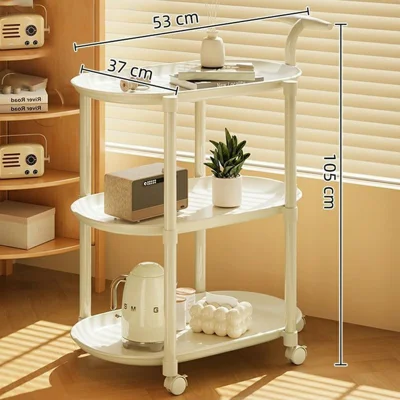 Mesa auxiliar con ruedas de 3 niveles, estante de almacenamiento para al lado de la cama, mesa auxiliar móvil para espacios pequeños, salón, dormitorio - Blanco