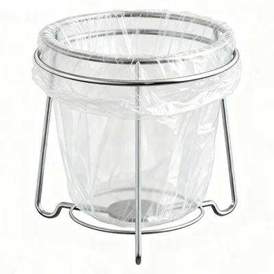 304 Stainless Steel Kitchen Countertop Trash Bag Holder Stand Desktop Round Garbage Bag Support Rack - Silver