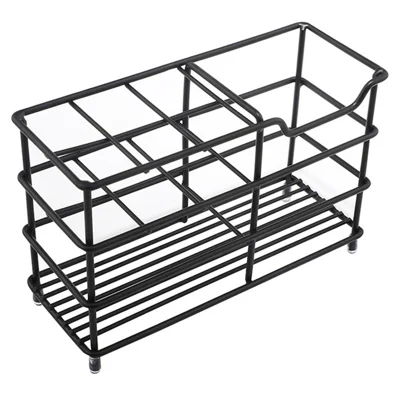 15.03 x 6.2 x 10.2cm 6 Grid Stainless Steel Toothbrush Holder Toothpaste Bathroom Organizer Shelf - Black