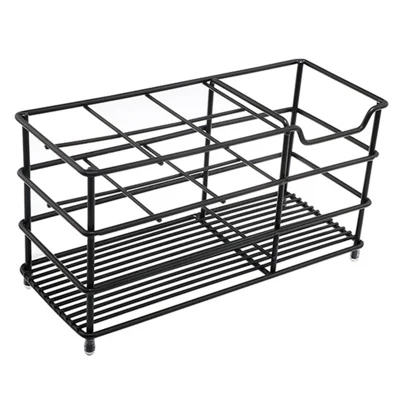 18,7 x 8,0 x 10,2 cm, Größe L, 6-Fach-Edelstahlschale für Zahnbürstenhalter, Zahnpastaständer, Badezimmer-Organizer-Ablage – Schwarz