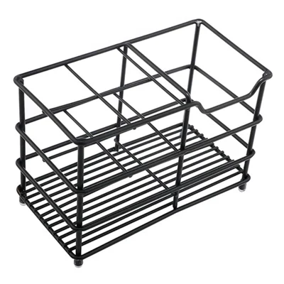 15 x 7.3 x 10.2cm 4 Grid Stainless Steel Toothbrush Holder Toothpaste Bathroom Organizer Shelf - Black