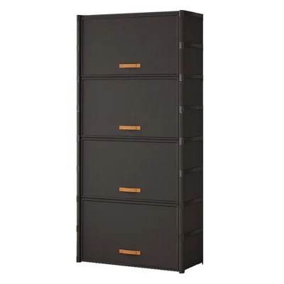 Rangement à chaussures empilable 9 étages 64 cm avec couvercle à bascule, fermeture magnétique, armoire à chaussures anti-poussière - Noir