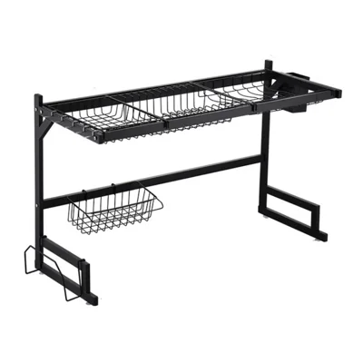 65cm Kitchen Sink Dish Drying Rack Stainless Steel Over Sink Storage Organizer Shelf - Black