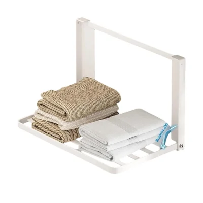 Carbon Steel Magnetic Folding Storage Rack Space Saving No Punching Side Shelf for Washing Machine - White
