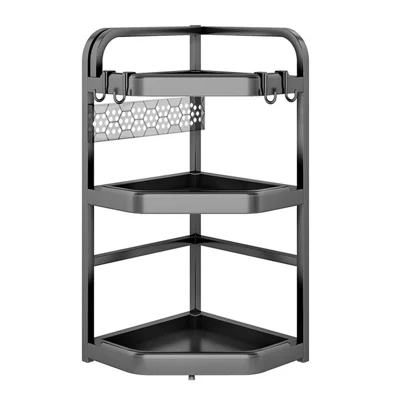 3-lags hjørnekøkkenhylde 35,5x26x66 cm med knivholder, trekantformet væghylde uden bore, opbevaringsrakke til krydderier til flasker