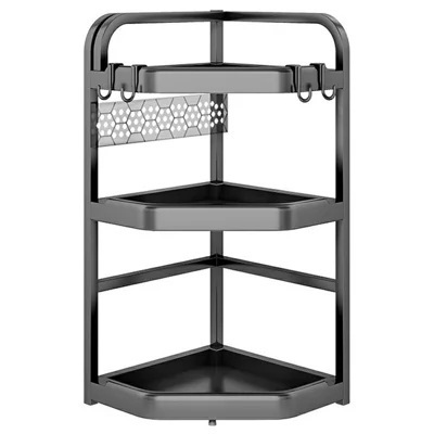 3-lags hjørnekøkkenhylde 40x29x66 cm med knivholder, pladsbesparende væghængt krydderirack uden borehuller til opbevaring af flasker