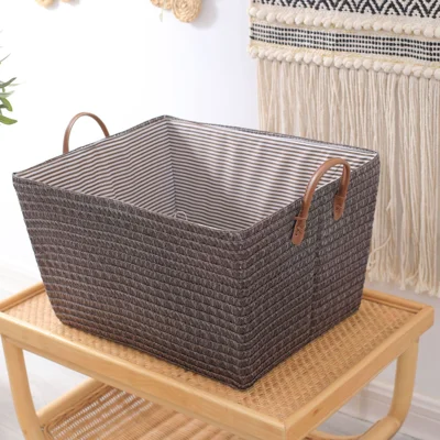 Faltbarer Aufbewahrungskorb 30 L, gewebter Wäschekorb mit zwei Griffen für Spielzeug und Snacks, 45 x 35 x 25 cm – Kaffee
