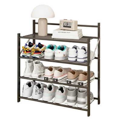 62x26x62cm 4-Piso Prateleira de Sapatos em Metal Dobrável Sem Montagem, Organizador de Armazenamento para Entrada ou Porta - Preto