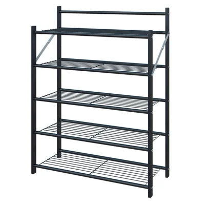 62x26x78cm 5-Piso Sapateira em Metal Dobrável sem Montagem Organizador de Armazenamento Prateleira para Entrada de Porta - Preto