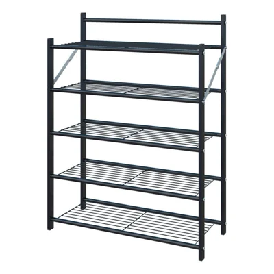 Estante metálico plegable para zapatos de 5 niveles 82x26x78 cm, sin montaje, organizador de almacenamiento para entrada - Negro